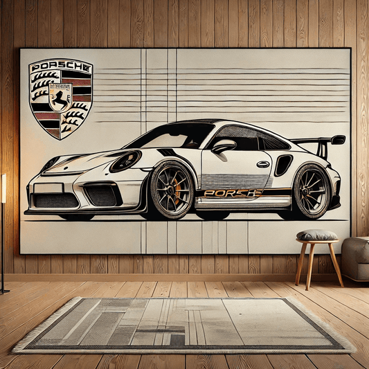 Modern Sports Car Wall Art Rug Inspired by Porsche