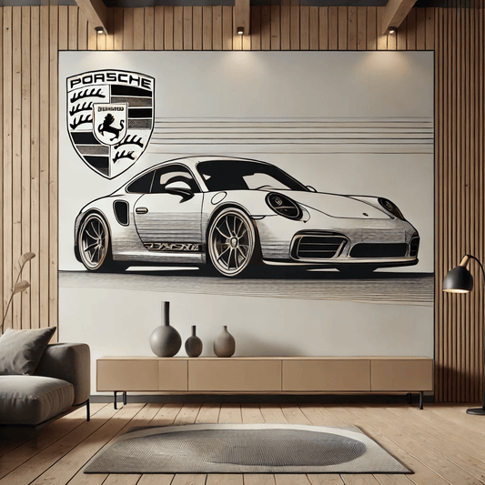 Modern Sports Car Wall Art Rug Inspired by Porsche
