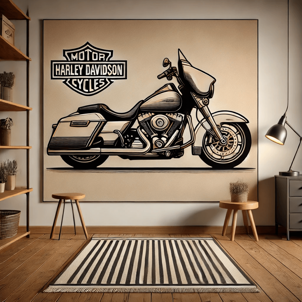Motorcycle Wall Art Rug Inspired by Harley Davidson