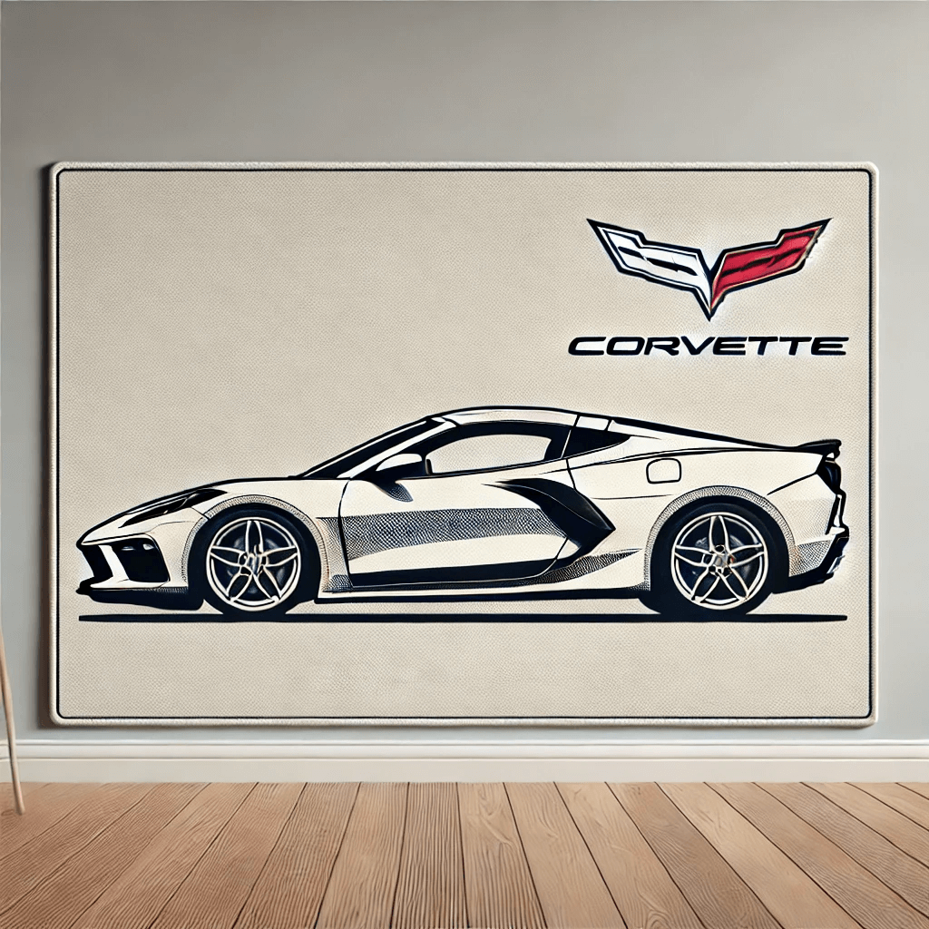 Modern Sports Car Wall Art Rug Inspired by Chevrolet
