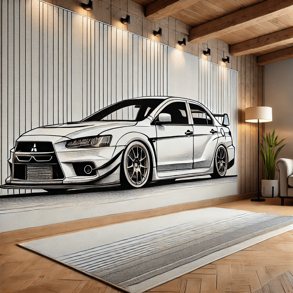 Tuner Car Wall Art Rug- High Performance Decor for Enthusiasts Inspired by Mitsubishi