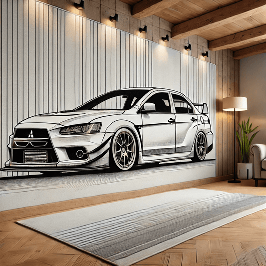 Tuner Car Wall Art Rug- High Performance Decor for Enthusiasts Inspired by Mitsubishi