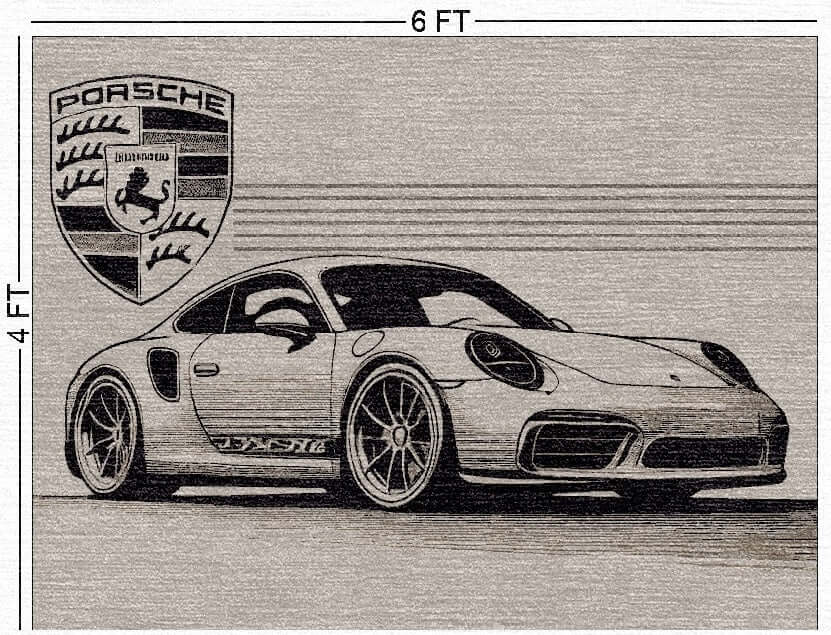 Modern Sports Car Wall Art Rug Inspired by Porsche
