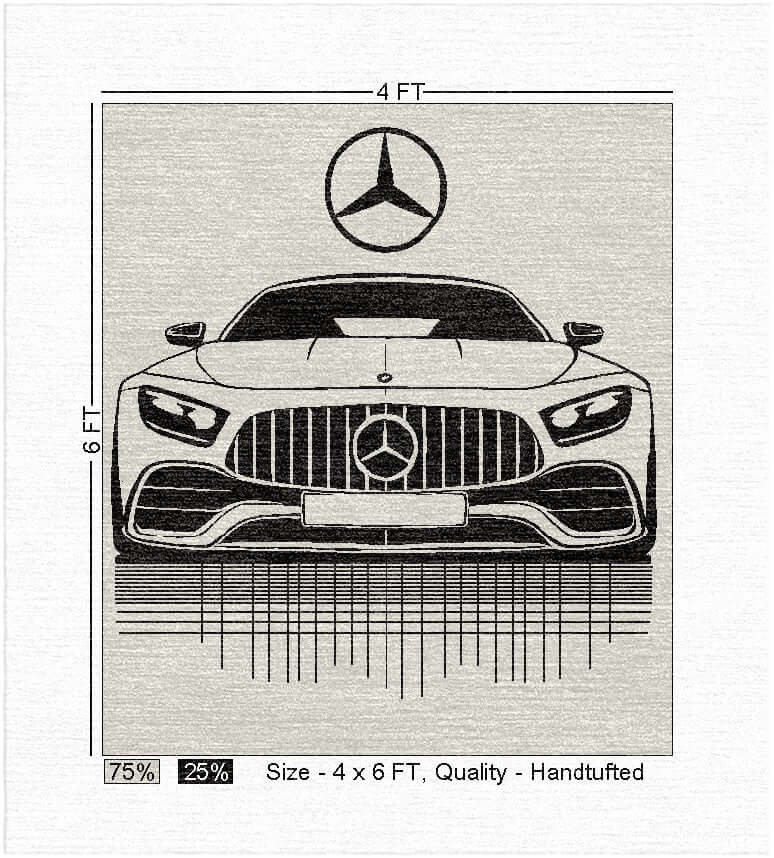 Modern Sports Car Wall Art Rug Inspired by Mercedes